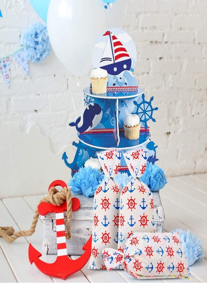 Lecpeting 100 Pcs Nautical Treat Bags Anchors Wheel Print Cellophane Candy Bags Nautical Party Favors with Twist Ties for Theme Birthday Party Supplies - Image 5